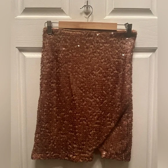 NWT RACHEL ZOE WOMEN'S FAUX WRAP SEQUIN SKIRT- TAN- X-SMALL - Picture 2 of 7